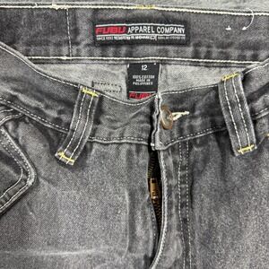 FUBU Apparel Company Vintage 90s Baggy Jeans Faded Black Contrast Stitch Sz 12
